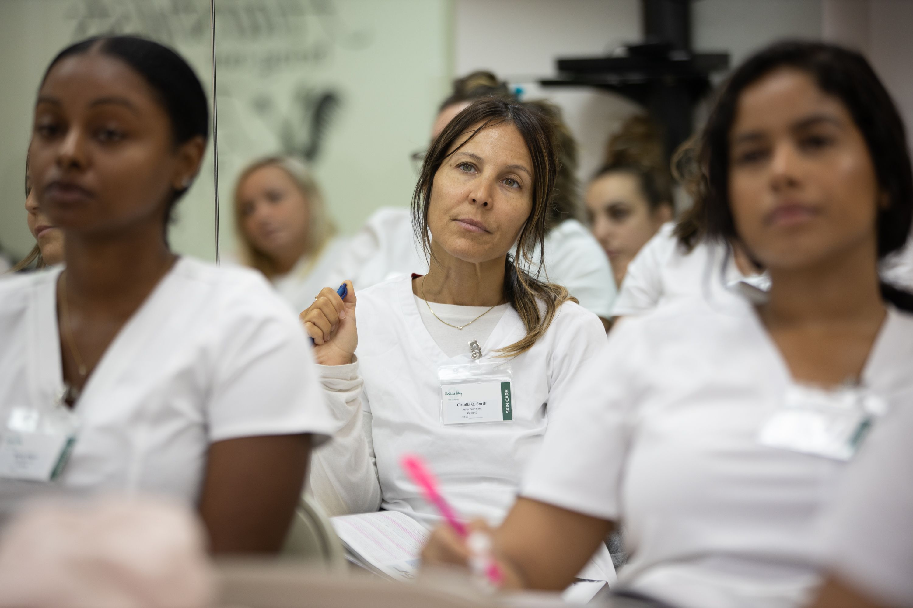 Christine Valmy Junior Skin Care students in a theory class.
