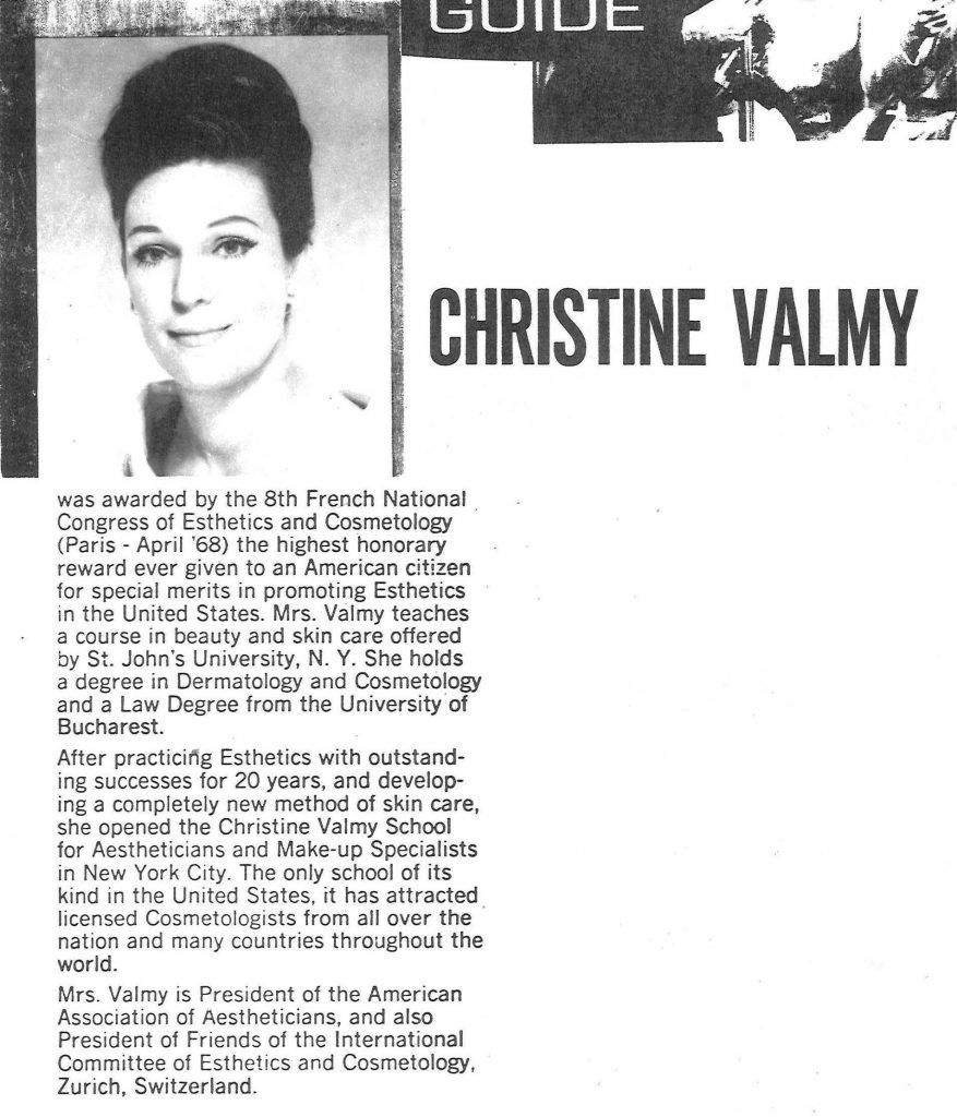 Old article discussing the successes of Christine Valmy.