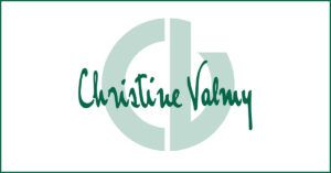 Christine Valmy Icon Logo and Signature on white background