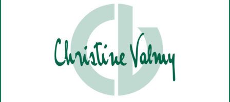 Christine Valmy Icon Logo and Signature on white background